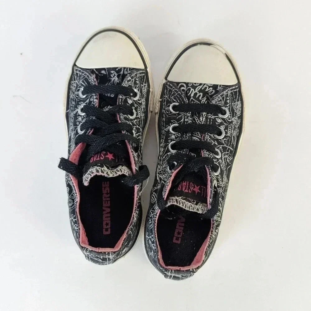 Converse All Star Graphic White Floral Skull Kids Sneakers -11